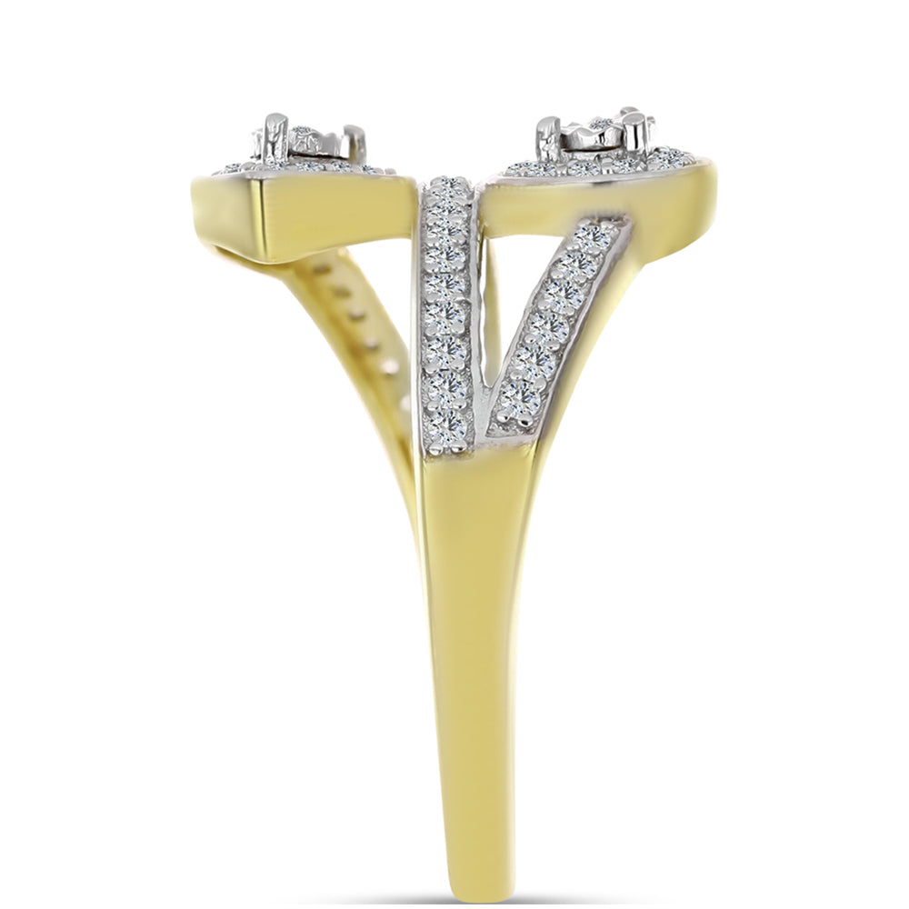 Pozlacené Stříbro 925/1000 - Prsten s Bílým Diamantem a Bílým Topazem - Karátové číslo: 0.45. přibližná hmotnost: 3.42 gramů 4 