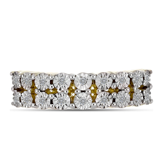 Pozlacené Stříbro 925/1000 - Prsten s Bílým Diamantem - Karátové číslo: 0.12. přibližná hmotnost: 4.13 gramů