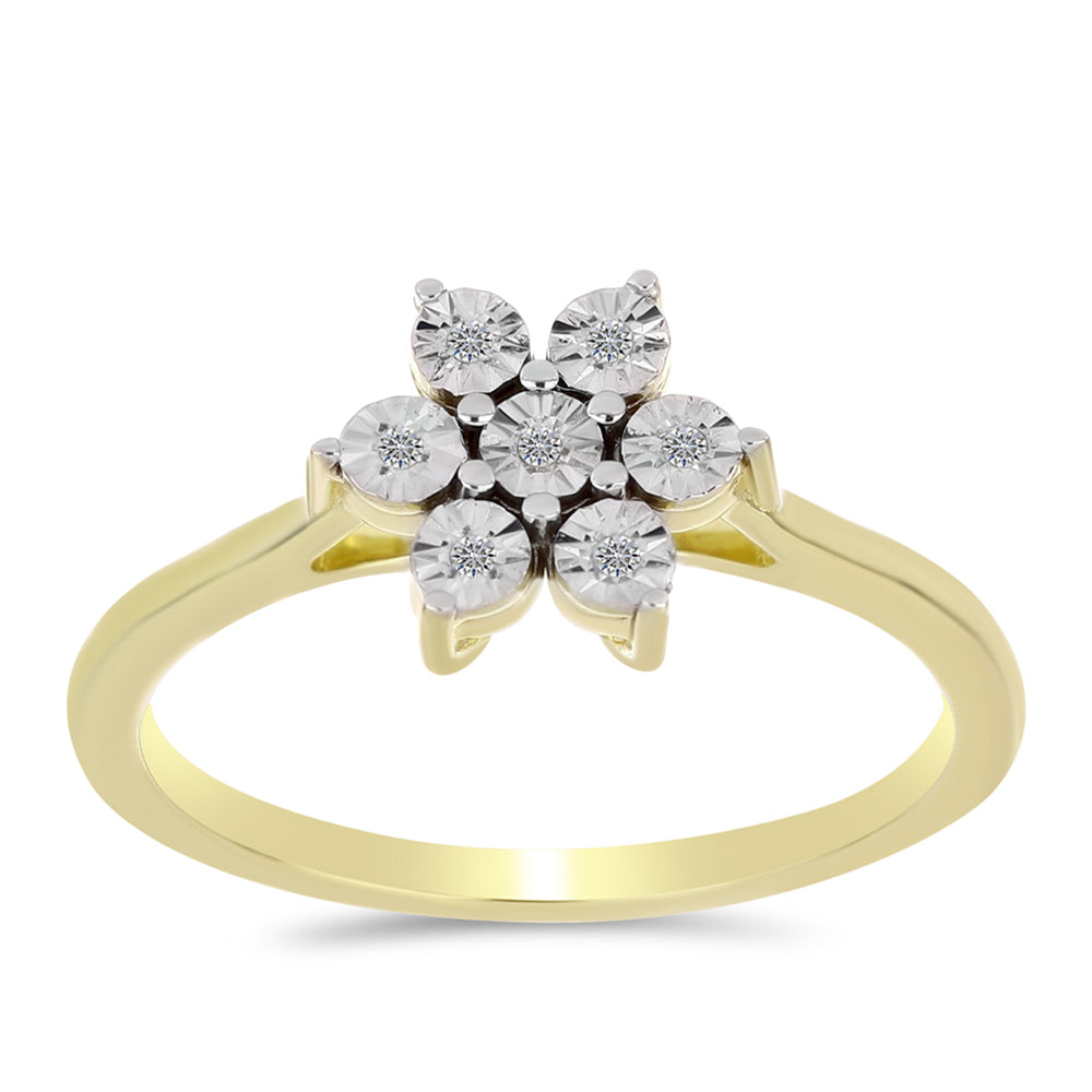 Pozlacené Stříbro 925/1000 - Prsten s Bílým Diamantem - Karátové číslo: 0.04. přibližná hmotnost: 2.68 gramů