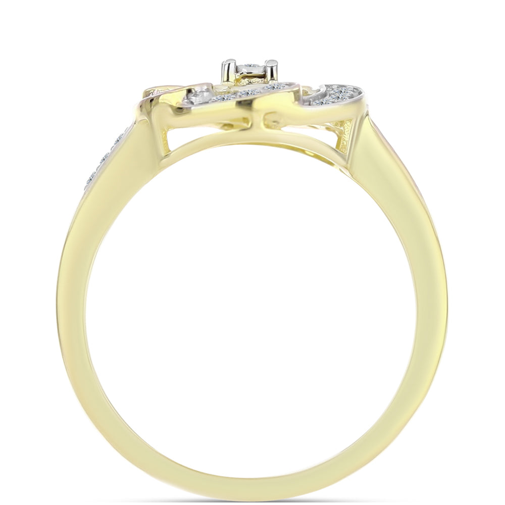 Pozlacené Stříbro 925/1000 - Prsten s Bílým Diamantem a Bílým Topazem - Karátové číslo: 0.21. přibližná hmotnost: 3.25 gramů