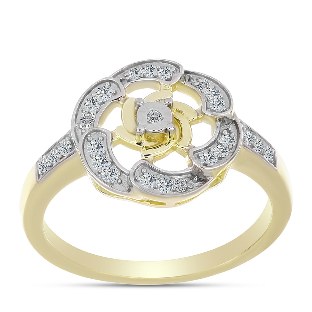 Pozlacené Stříbro 925/1000 - Prsten s Bílým Diamantem a Bílým Topazem - Karátové číslo: 0.21. přibližná hmotnost: 3.25 gramů