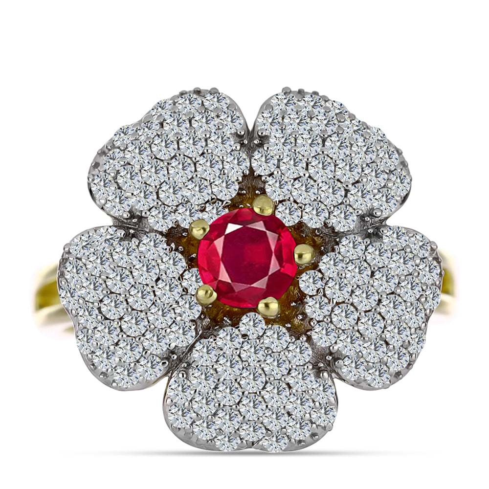 Pozlacené Stříbro 925/1000 - Prsten s Madagaskarským Rubínem a Bílým Topazem - Karátové číslo: 2.44. přibližná hmotnost: 5.69 gramů 1 