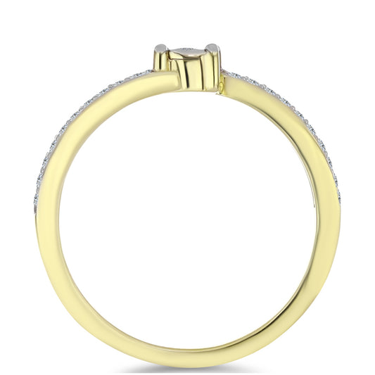 Pozlacené Stříbro 925/1000 - Prsten s Bílým Diamantem a Bílým Topazem - Karátové číslo: 0.15. přibližná hmotnost: 1.91 gramů