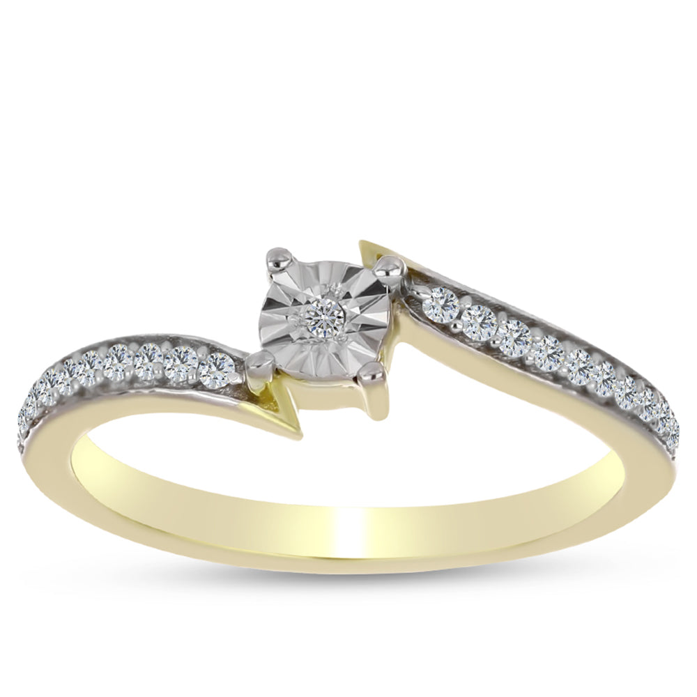 Pozlacené Stříbro 925/1000 - Prsten s Bílým Diamantem a Bílým Topazem - Karátové číslo: 0.15. přibližná hmotnost: 1.91 gramů 3 