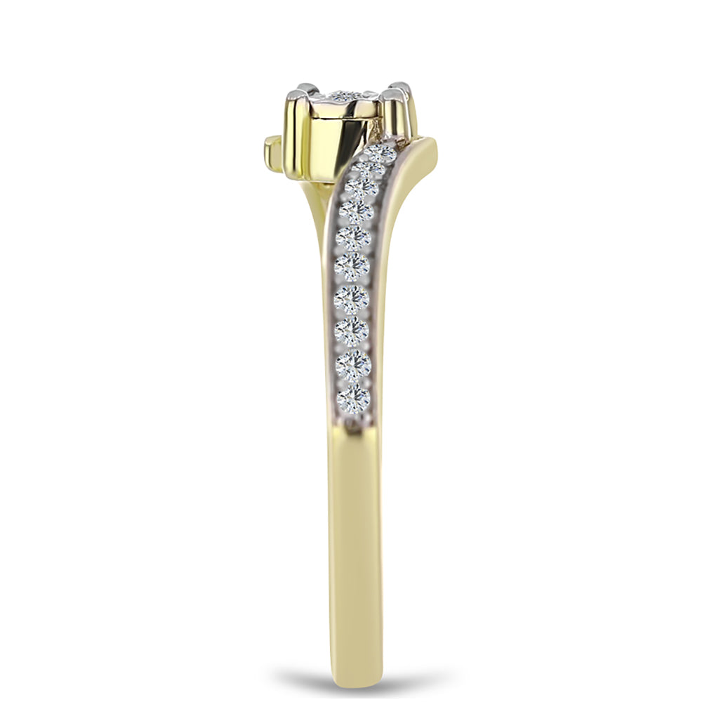 Pozlacené Stříbro 925/1000 - Prsten s Bílým Diamantem a Bílým Topazem - Karátové číslo: 0.15. přibližná hmotnost: 1.91 gramů 4 