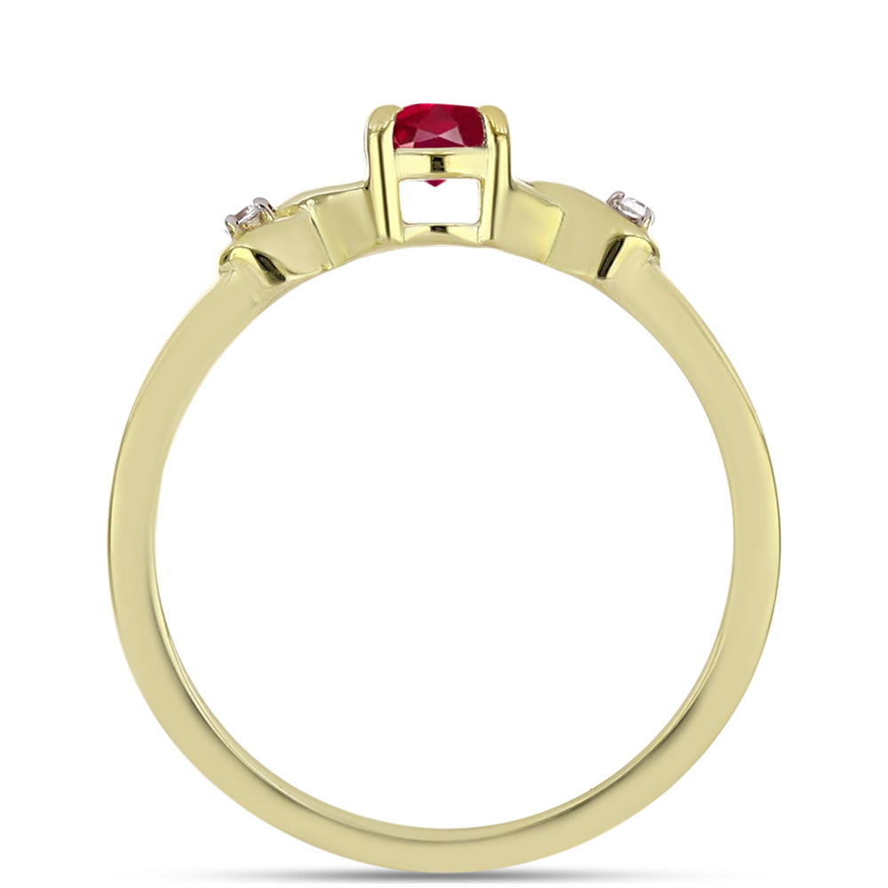 Pozlacené Stříbro 925/1000 - Prsten s Madagaskarským Rubínem a Bílým Topazem - Karátové číslo: 0.48. přibližná hmotnost: 1.93 gramů