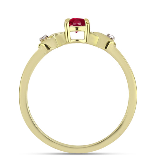 Pozlacené Stříbro 925/1000 - Prsten s Madagaskarským Rubínem a Bílým Topazem - Karátové číslo: 0.48. přibližná hmotnost: 1.93 gramů