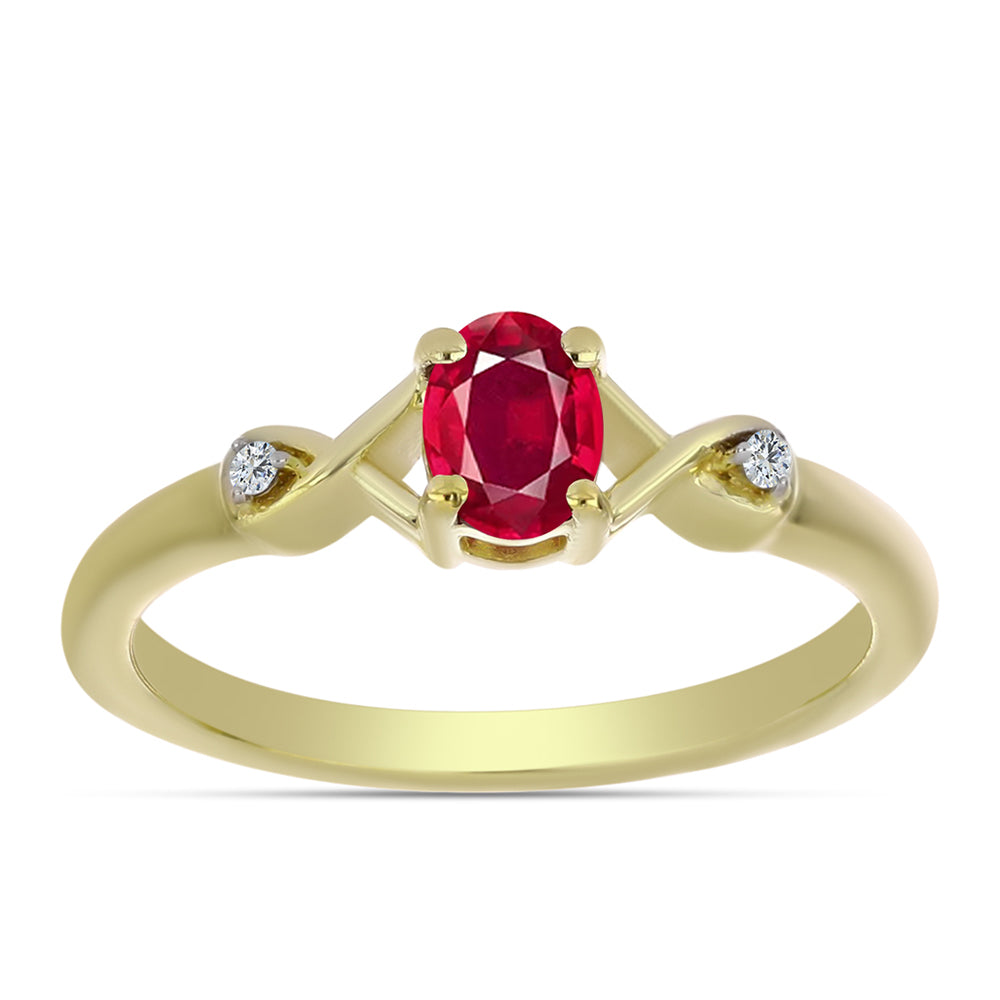 Pozlacené Stříbro 925/1000 - Prsten s Madagaskarským Rubínem a Bílým Topazem - Karátové číslo: 0.48. přibližná hmotnost: 1.93 gramů