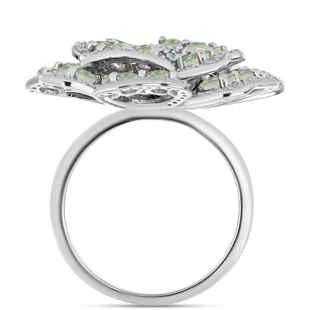 Stříbro 925/1000 - Prsten se Zeleným Ametystem a Bílým Topazem - Karátové číslo: 4.11. přibližná hmotnost: 8.54 gramů 2 
