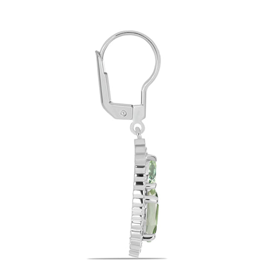 Stříbro 925/1000 - Náušnice se Zeleným Ametystem a Bílým Topazem - Karátové číslo: 4.54. přibližná hmotnost: 5.35 gramů