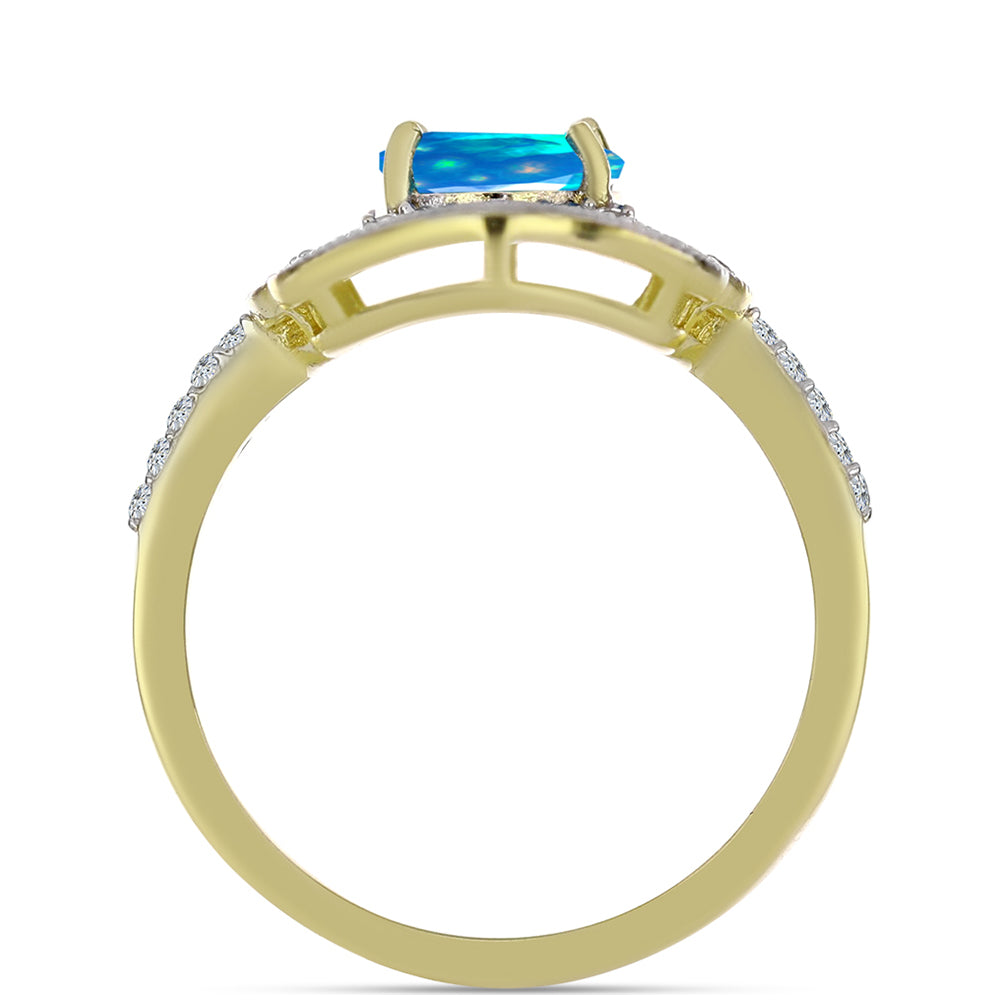 Pozlacené Stříbro 925/1000 - Prsten s Etiopským Nebeským Opálem a Bílým Topazem - Karátové číslo: 1.5. přibližná hmotnost: 4.5 gramů