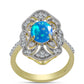 Pozlacené Stříbro 925/1000 - Prsten s Etiopským Nebeským Opálem a Bílým Topazem - Karátové číslo: 1.5. přibližná hmotnost: 4.5 gramů