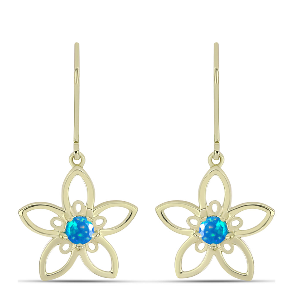 Pozlacené Stříbro 925/1000 - Náušnice s Etiopským Nebeským Opálem - Karátové číslo: 0.31. přibližná hmotnost: 2.97 gramů