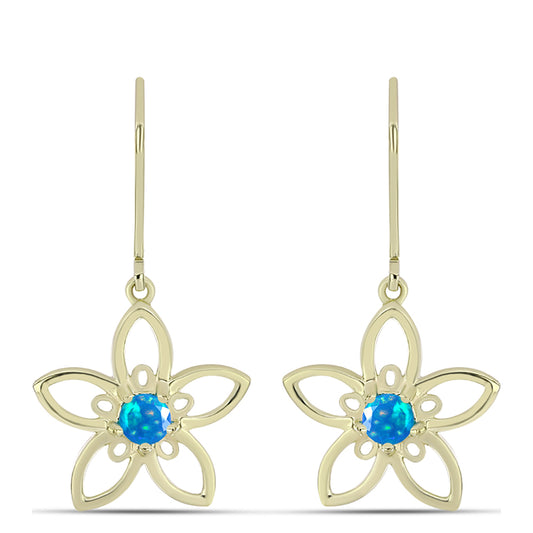 Pozlacené Stříbro 925/1000 - Náušnice s Etiopským Nebeským Opálem - Karátové číslo: 0.31. přibližná hmotnost: 2.97 gramů