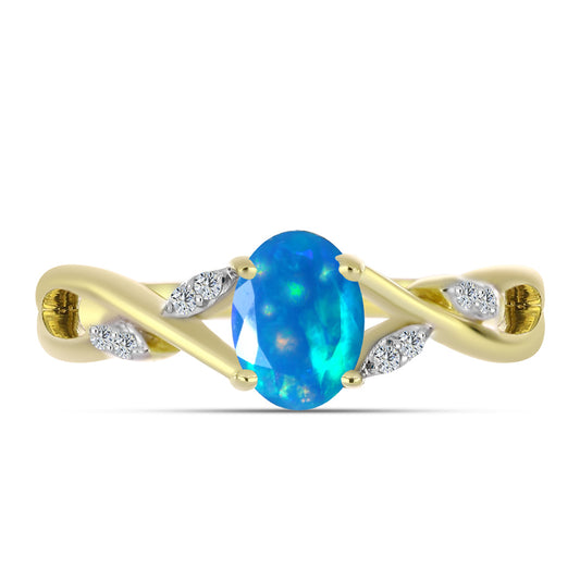 Pozlacené Stříbro 925/1000 - Prsten s Etiopským Nebeským Opálem a Bílým Topazem - Karátové číslo: 0.53. přibližná hmotnost: 2.65 gramů