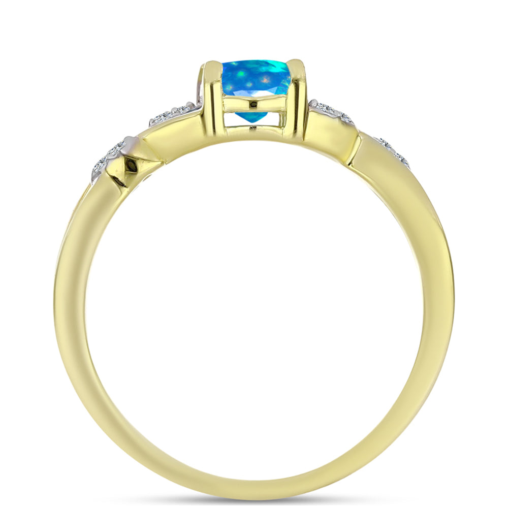 Pozlacené Stříbro 925/1000 - Prsten s Etiopským Nebeským Opálem a Bílým Topazem - Karátové číslo: 0.53. přibližná hmotnost: 2.65 gramů 2 