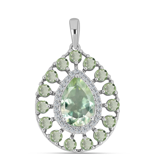Stříbro 925/1000 - Přívěsek se Zeleným Ametystem a Bílým Topazem - Karátové číslo: 4.45. přibližná hmotnost: 4.22 gramů