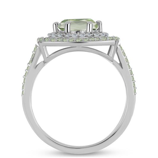 Stříbro 925/1000 - Prsten se Zeleným Ametystem a Čchang-pajským Peridotem - Karátové číslo: 2.28. přibližná hmotnost: 3.81 gramů