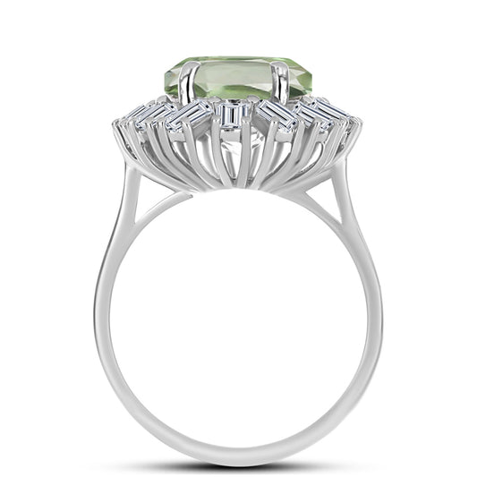 Stříbro 925/1000 - Prsten se Zeleným Ametystem a Bílým Topazem - Karátové číslo: 7.68. přibližná hmotnost: 5.91 gramů