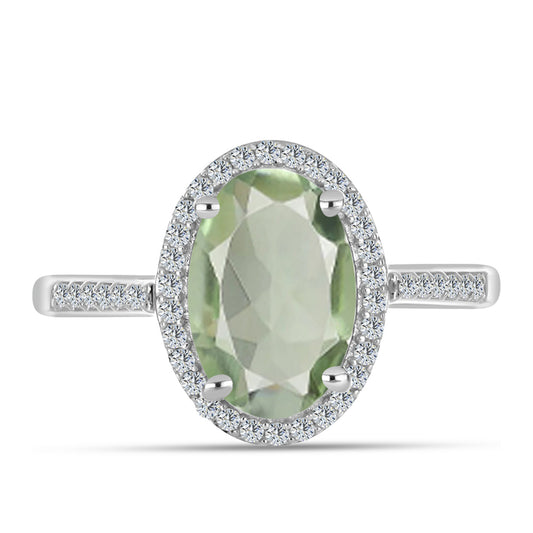 Stříbro 925/1000 - Prsten se Zeleným Ametystem a Bílým Topazem - Karátové číslo: 3.19. přibližná hmotnost: 3.02 gramů