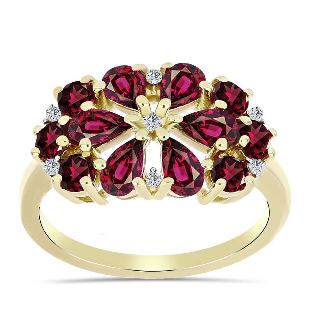 Pozlacené Stříbro 925/1000 - Prsten s Rhodolitovým Granátem a Bílým Topazem - Karátové číslo: 2.91. přibližná hmotnost: 3.62 gramů 3 