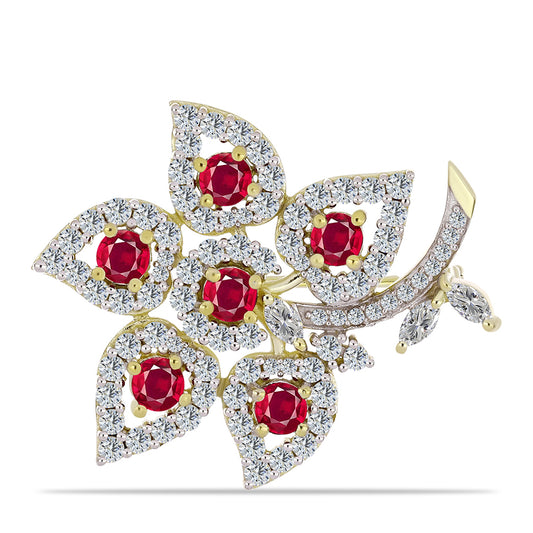 Pozlacené Stříbro 925/1000 - Brož s Madagaskarským Rubínem a Bílým Topazem - Karátové číslo: 3.76. přibližná hmotnost: 4.66 gramů