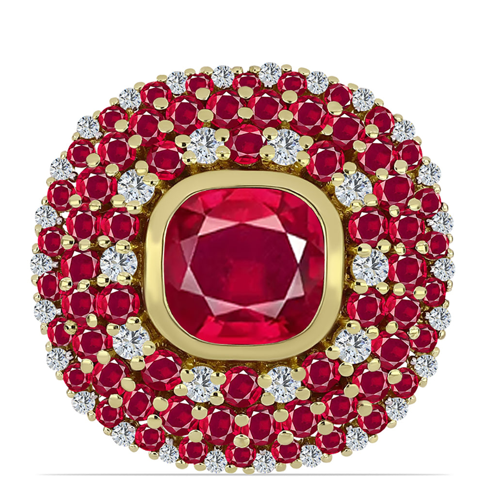 Pozlacené Stříbro 925/1000 - Prsten s Madagaskarským Rubínem a Bílým Topazem - Karátové číslo: 6.04. přibližná hmotnost: 6 gramů