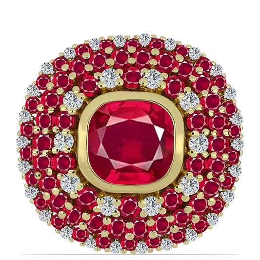 Pozlacené Stříbro 925/1000 - Prsten s Madagaskarským Rubínem a Bílým Topazem - Karátové číslo: 6.04. přibližná hmotnost: 6 gramů