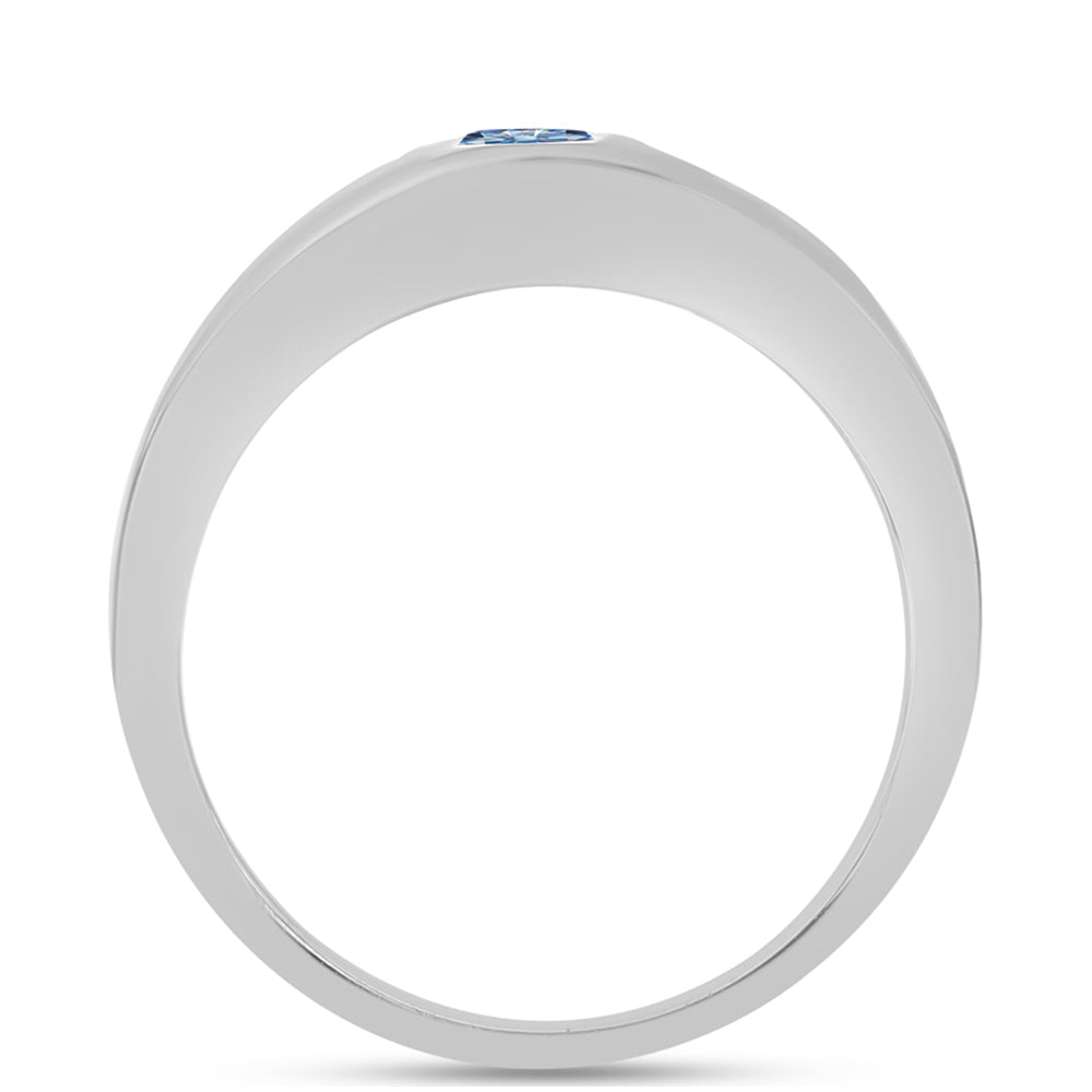 Stříbro 925/1000 - Prsten s S Oceánově Modrým Moissanitem - Karátové číslo: 0.32. přibližná hmotnost: 3.05 gramů