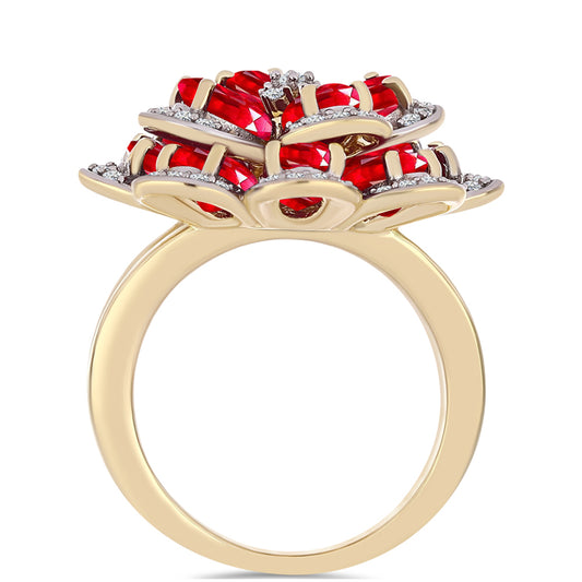 Pozlacené Stříbro 925/1000 - Prsten s Červeným Achátem a Bílým Topazem - Karátové číslo: 5.58. přibližná hmotnost: 9.28 gramů