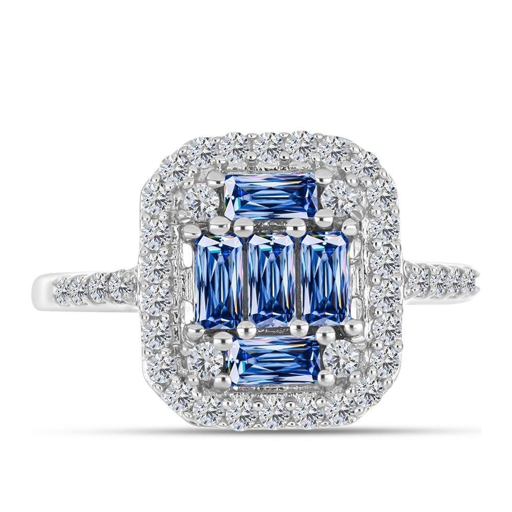 Stříbro 925/1000 - Prsten s S Oceánově Modrým Moissanitem a Bílým Topazem - Karátové číslo: 1.02. přibližná hmotnost: 2.98 gramů 1 