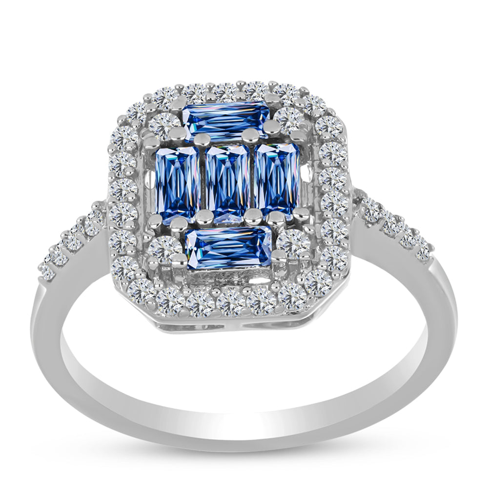 Stříbro 925/1000 - Prsten s S Oceánově Modrým Moissanitem a Bílým Topazem - Karátové číslo: 1.02. přibližná hmotnost: 2.98 gramů