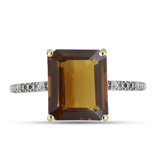 Pozlacené Stříbro 925/1000 - Prsten s Koňakovým Křemenem a Bílým Topazem - Karátové číslo: 5.44. přibližná hmotnost: 3.5 gramů