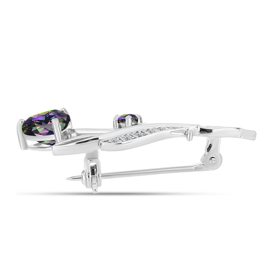 Stříbro 925/1000 - Brož s Brazilským Mystickým Zeleným Křemenem a Bílým Topazem - Karátové číslo: 1.41. přibližná hmotnost: 3 gramů