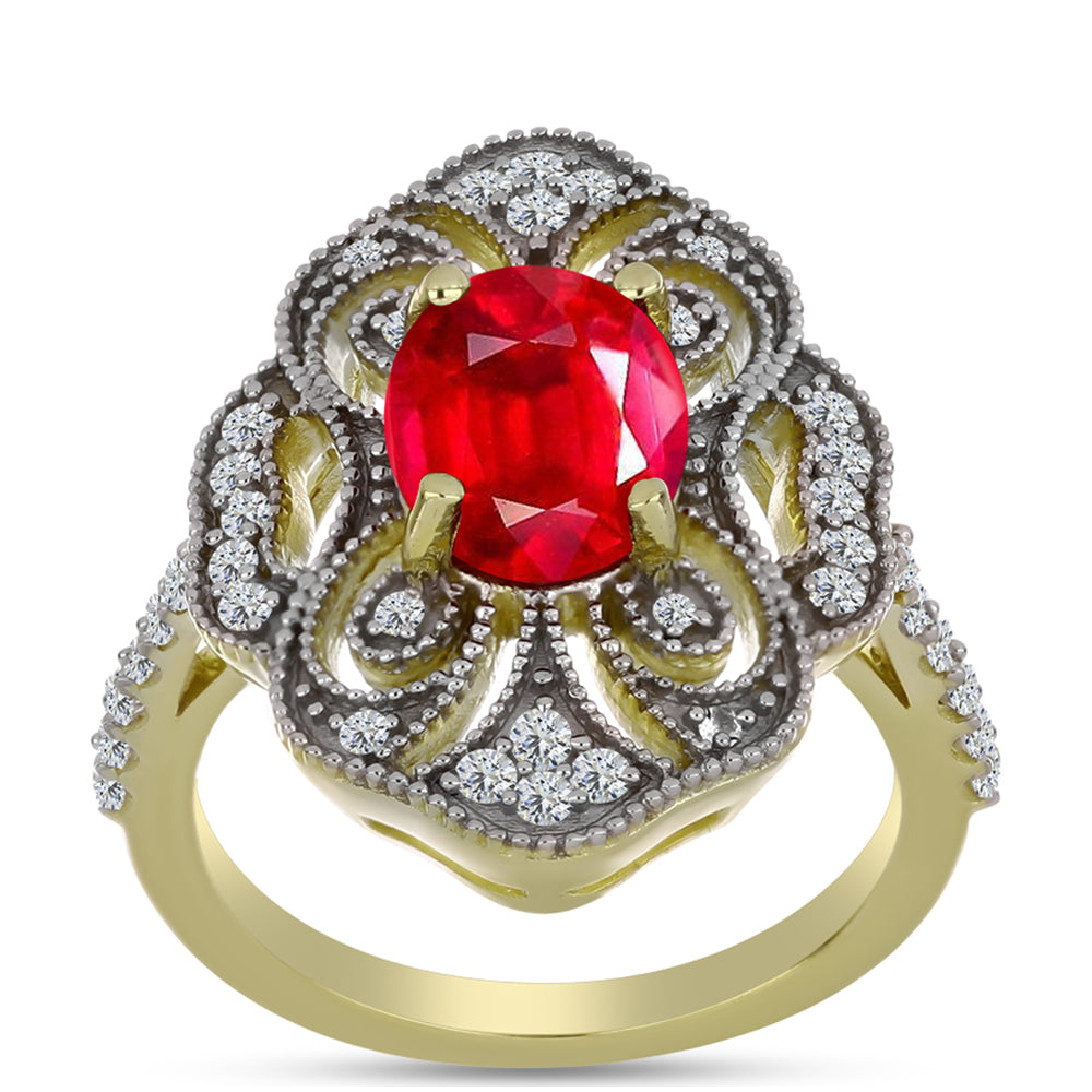 Pozlacené Stříbro 925/1000 - Prsten s Červeným Achátem a Bílým Topazem - Karátové číslo: 2.28. přibližná hmotnost: 4.91 gramů 3 