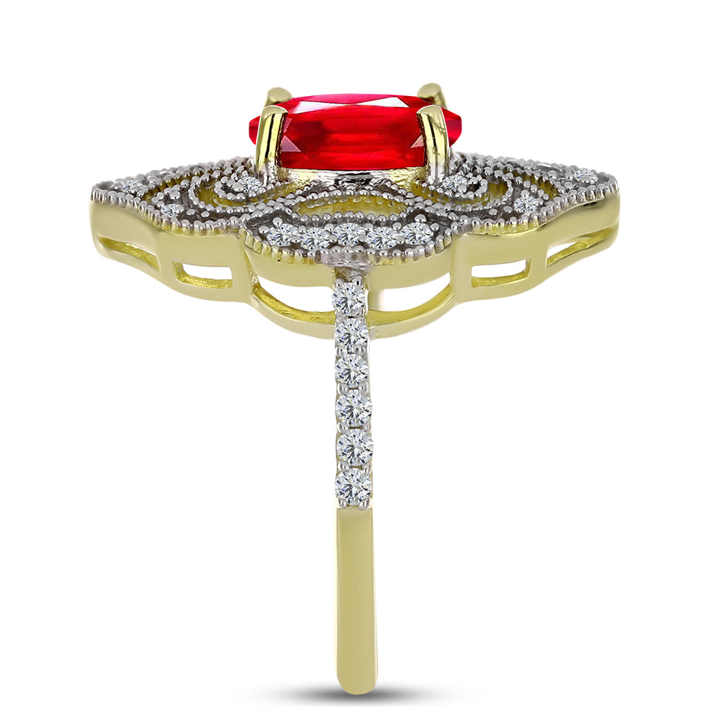 Pozlacené Stříbro 925/1000 - Prsten s Červeným Achátem a Bílým Topazem - Karátové číslo: 2.28. přibližná hmotnost: 4.91 gramů 4 