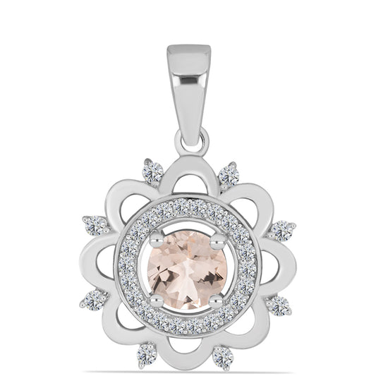 Stříbro 925/1000 - Přívěsek s Morganitem z Gozarehu a Bílým Topazem - Karátové číslo: 1.09. přibližná hmotnost: 2.31 gramů