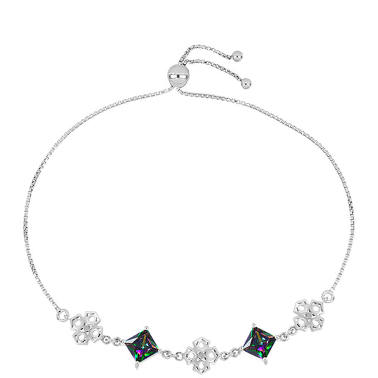 Stříbro 925/1000 - Náramek s Brazilským Mystickým Zeleným Křemenem - Karátové číslo: 1.89. přibližná hmotnost: 5.31 gramů