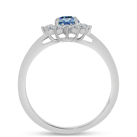 Stříbro 925/1000 - Prsten s S Oceánově Modrým Moissanitem - Karátové číslo: 0.9. přibližná hmotnost: 1.73 gramů