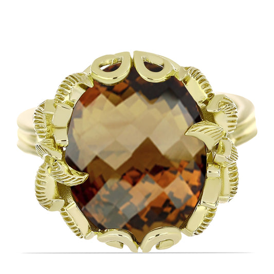 Pozlacené Stříbro 925/1000 - Prsten s Koňakovým Křemenem - Karátové číslo: 7.88. přibližná hmotnost: 6.54 gramů