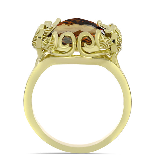 Pozlacené Stříbro 925/1000 - Prsten s Koňakovým Křemenem - Karátové číslo: 7.88. přibližná hmotnost: 6.54 gramů