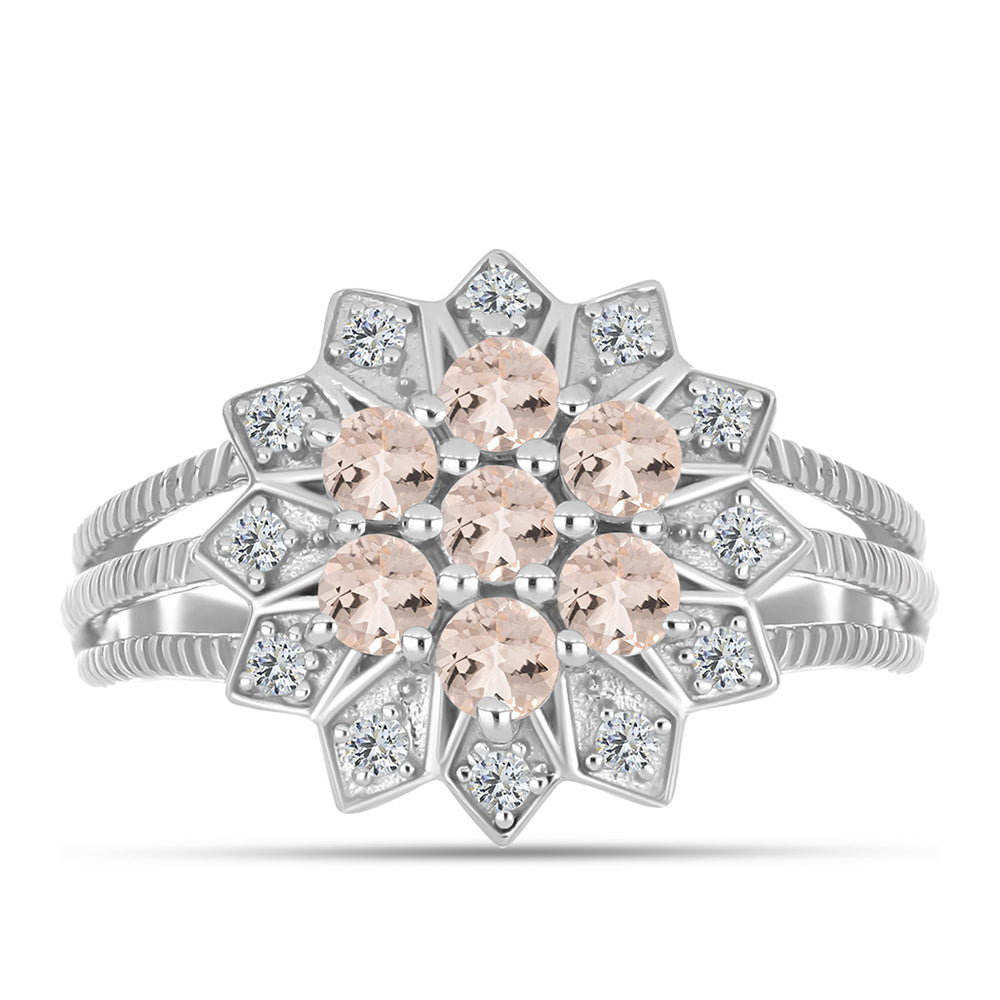 Stříbro 925/1000 - Prsten s Morganitem z Gozarehu a Bílým Topazem - Karátové číslo: 0.93. přibližná hmotnost: 3.86 gramů 1 