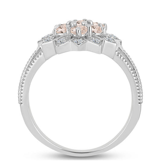 Stříbro 925/1000 - Prsten s Morganitem z Gozarehu a Bílým Topazem - Karátové číslo: 0.93. přibližná hmotnost: 3.86 gramů