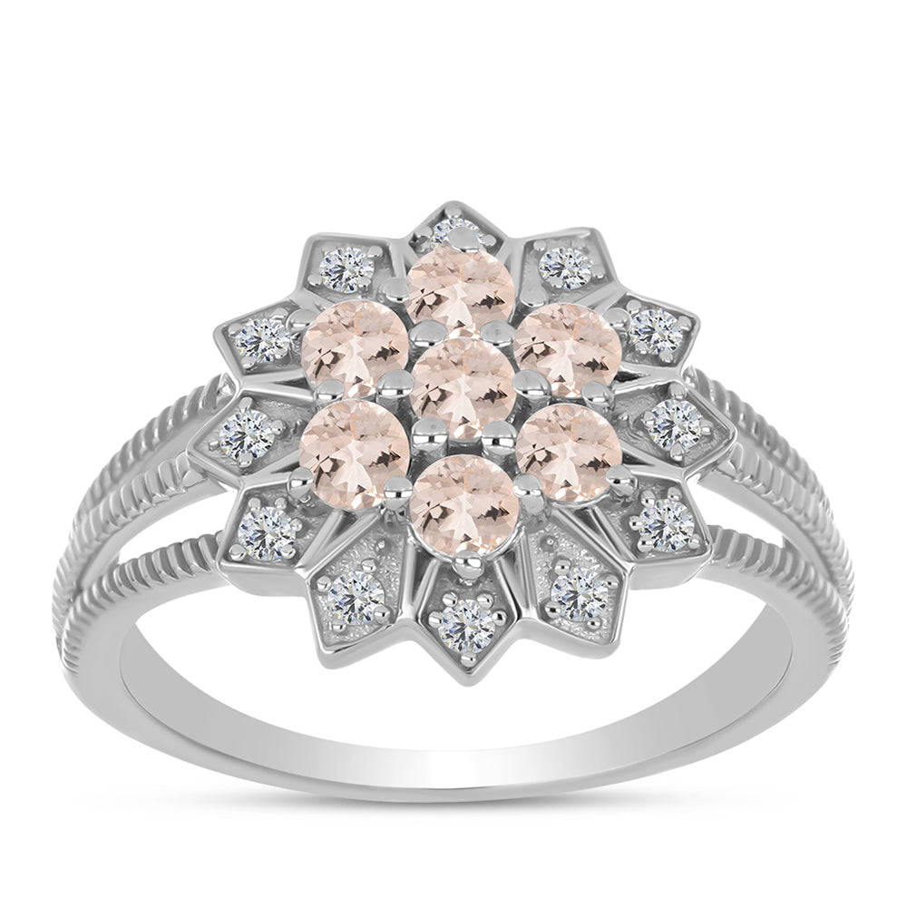 Stříbro 925/1000 - Prsten s Morganitem z Gozarehu a Bílým Topazem - Karátové číslo: 0.93. přibližná hmotnost: 3.86 gramů