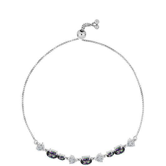 Stříbro 925/1000 - Náramek s Brazilským Mystickým Zeleným Křemenem a Bílým Topazem - Karátové číslo: 3.3. přibližná hmotnost: 5.41 gramů