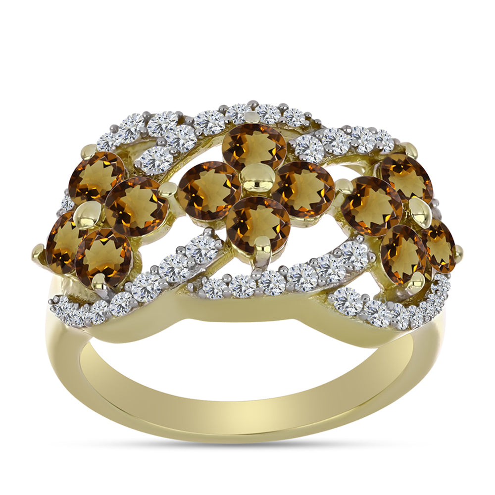 Pozlacené Stříbro 925/1000 - Prsten s Koňakovým Křemenem a Bílým Topazem - Karátové číslo: 1.82. přibližná hmotnost: 4.11 gramů 3 