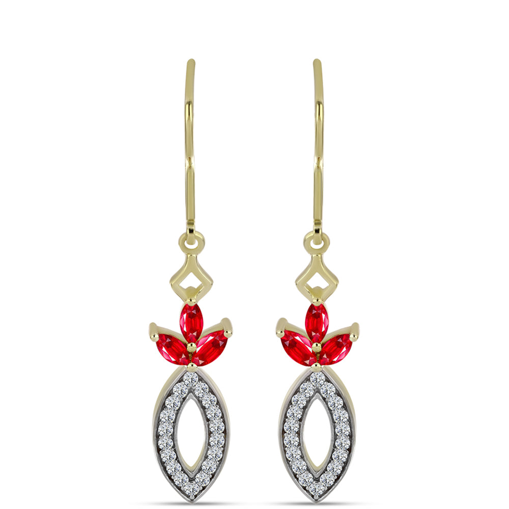 Pozlacené Stříbro 925/1000 - Náušnice s Červeným Achátem a Bílým Topazem - Karátové číslo: 0.9. přibližná hmotnost: 2.96 gramů