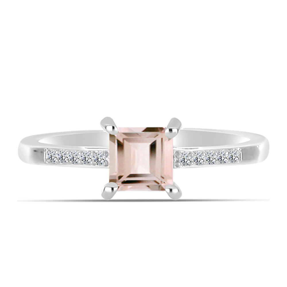 Stříbro 925/1000 - Prsten s Morganitem z Gozarehu a Bílým Topazem - Karátové číslo: 0.65. přibližná hmotnost: 2.1 gramů 1 