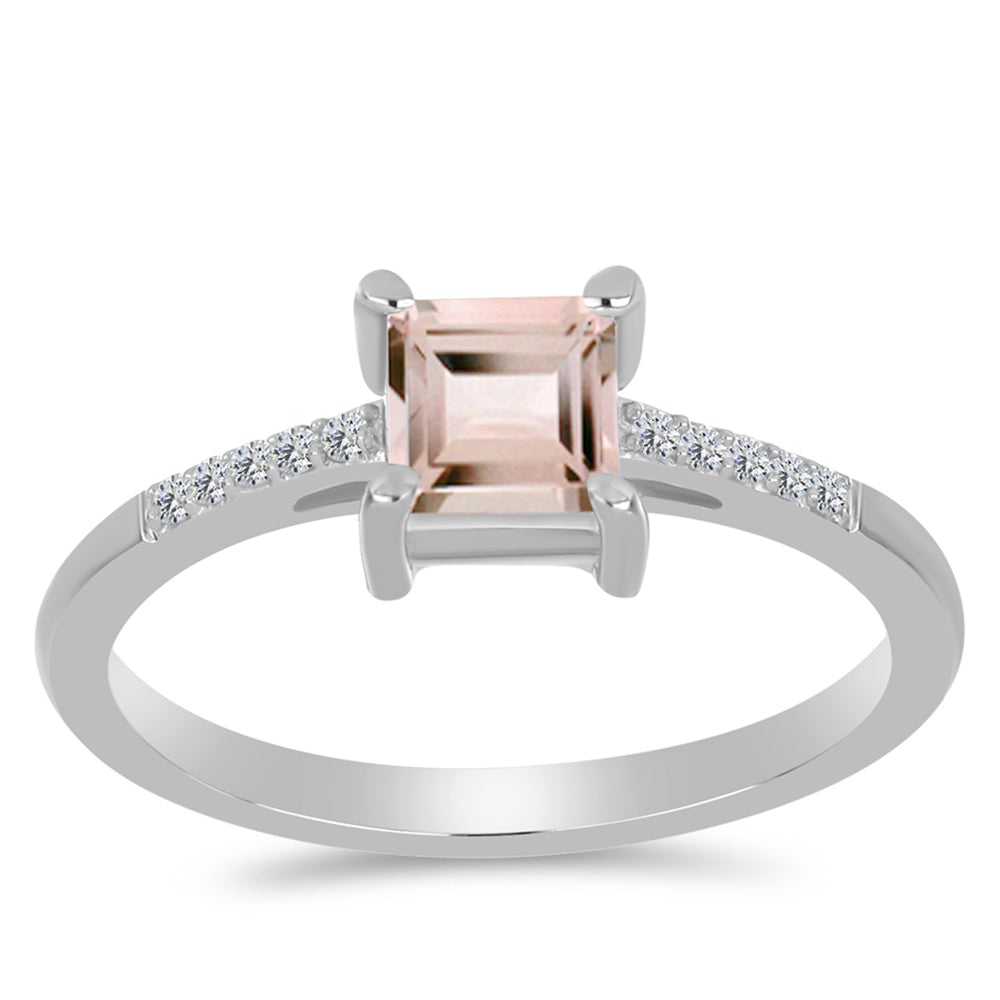 Stříbro 925/1000 - Prsten s Morganitem z Gozarehu a Bílým Topazem - Karátové číslo: 0.65. přibližná hmotnost: 2.1 gramů