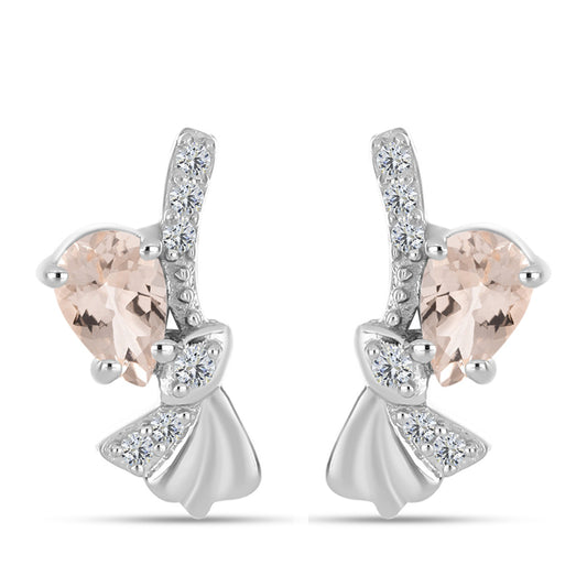 Stříbro 925/1000 - Náušnice s Morganitem z Gozarehu a Bílým Topazem - Karátové číslo: 0.77. přibližná hmotnost: 3.39 gramů